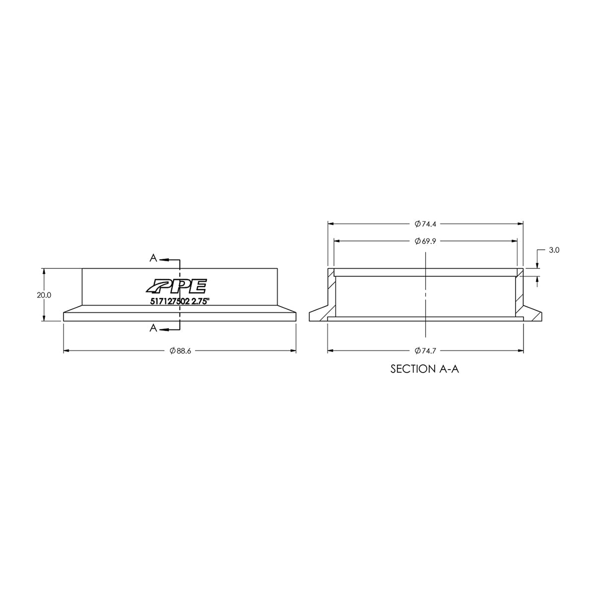 304 Stainless Steel V-Band Flange Exhaust Side (F) (Built To Order) ppepower