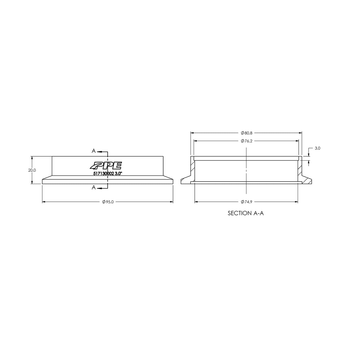 304 Stainless Steel V-Band Flange Exhaust Side (F) (Built To Order) ppepower