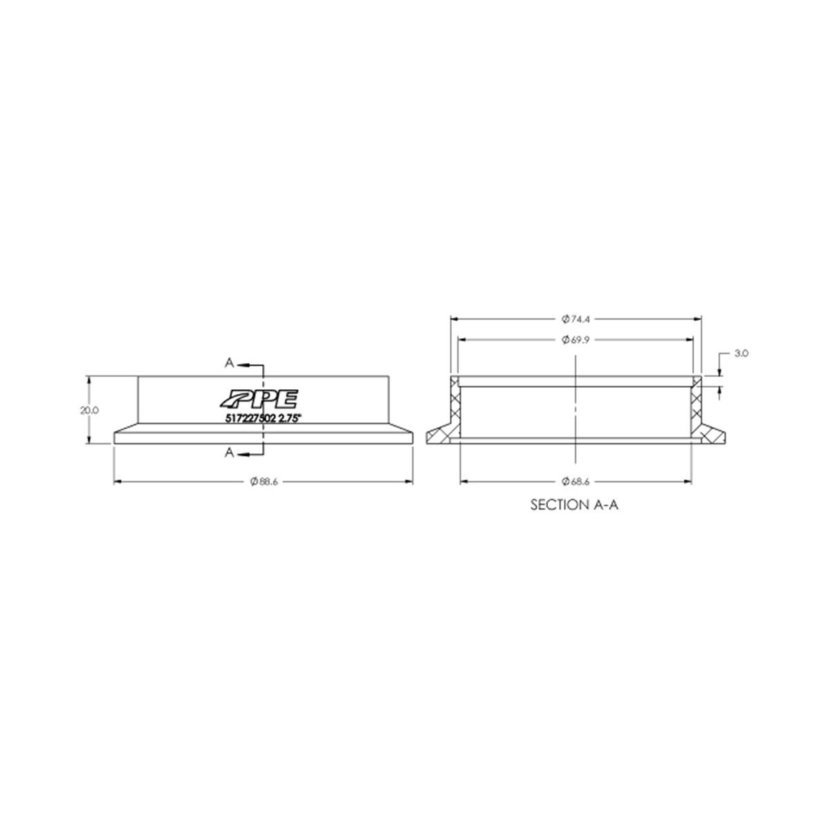 Aluminum V-Band Flange Exhaust Side (F) (Built To Order) ppepower