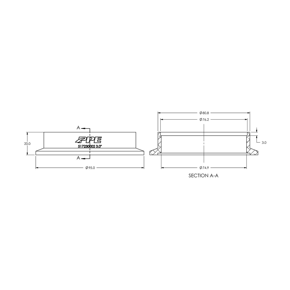 Aluminum V-Band Flange Exhaust Side (F) (Built To Order) ppepower