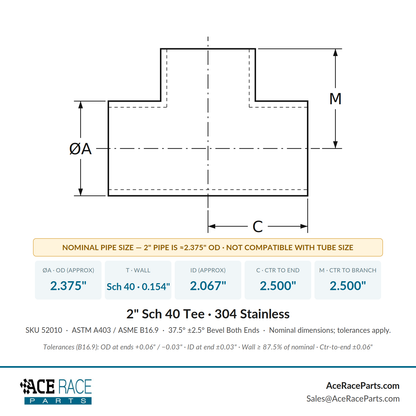 2" Schedule 40 Tee 304 Stainless
