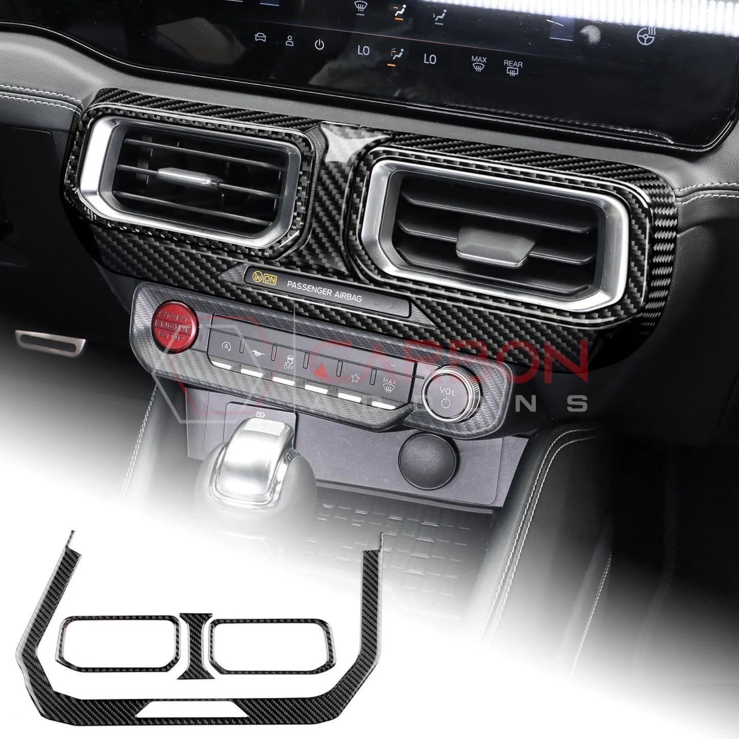 Real Carbon Fiber Center Dashboard A/C Vent Trim Overlays for 2024+ Ford Mustang