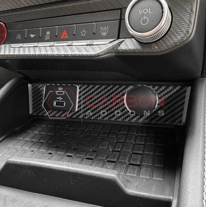 Real Carbon Fiber USB & 12V Outlet Trim Overlay for 2024+ Ford Mustang