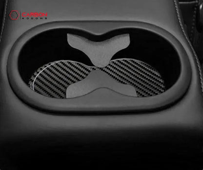 [5pcs] Carbon Fiber Rear Sit Cup Holder and Door Panel Groove Overlay for Dodge Challenger 2015-2023