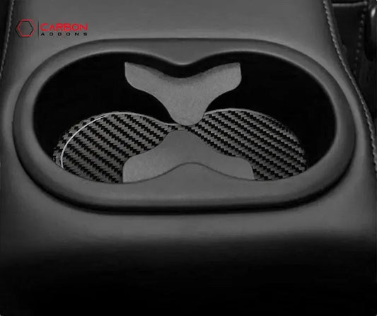 [5pcs] Carbon Fiber Rear Sit Cup Holder and Door Panel Groove Overlay for Dodge Challenger 2015-2023