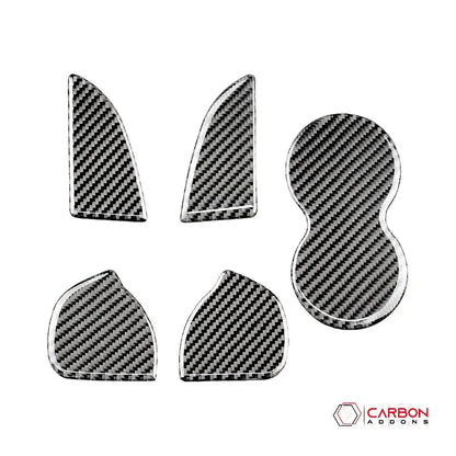 [5pcs] Carbon Fiber Rear Sit Cup Holder and Door Panel Groove Overlay for Dodge Challenger 2015-2023