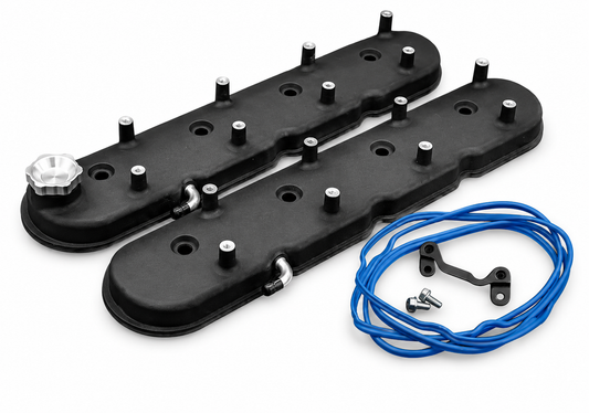 Granatelli Motor Sports LS Valve Cover with Integral Angled Coil Mounts Black Wrinkle Finish, 4.8, 5.3, 5.7, 6.0, 6.2, 7.0L, Pair - 640367