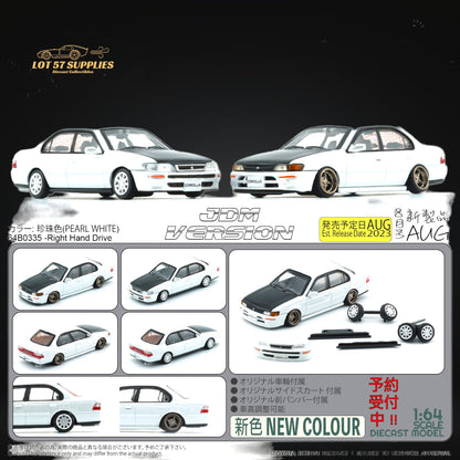 BM Creations Toyota Corolla AE100 in Pearl White with Carbon Fiber Hood RHD 1:64 64B0335