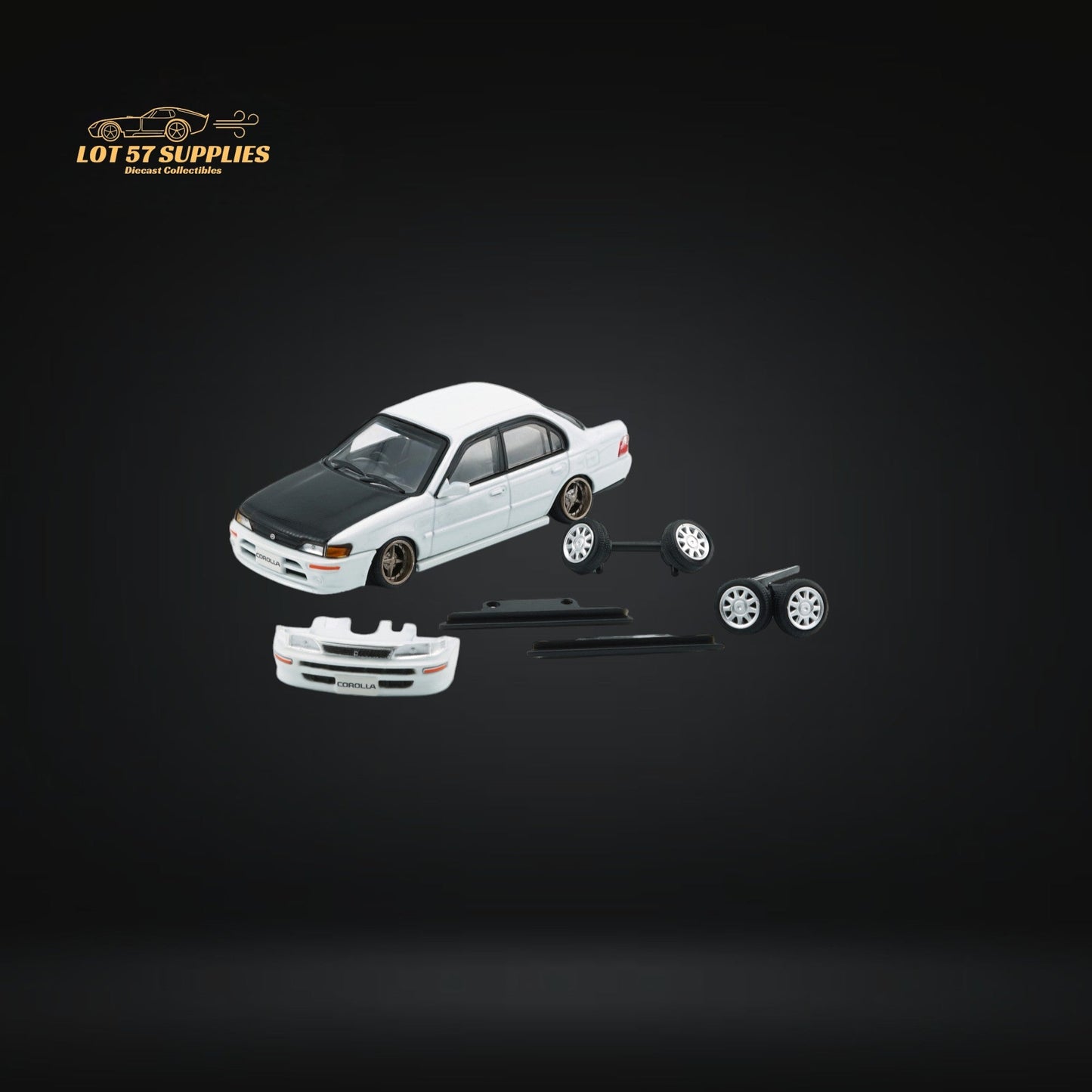 BM Creations Toyota Corolla AE100 in Pearl White with Carbon Fiber Hood RHD 1:64 64B0335