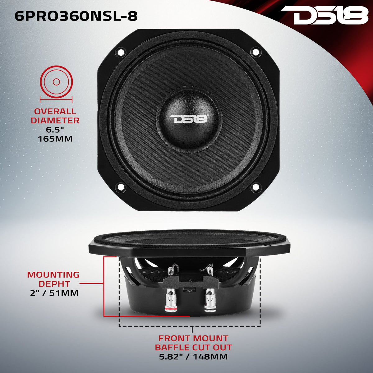 PRO 6.5” Slim Professional Mid-Range Speaker With Neodymium Magnet 180 Watts Rms 8-Ohm - Recommended for Dome and Diffuser Horn (LA)