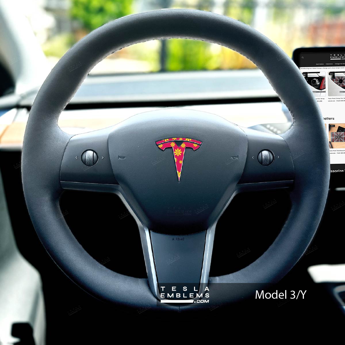 Flower Power Tesla Steering Wheel Emblem Decal