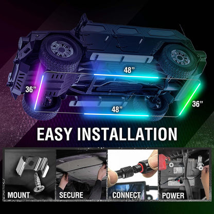 AURA PRO LED Lighting Kit for Truck Bundle (Grille LED Kit + DreamColor Underglow LED Kit - Bluetooth APP and Remote Controlled + Tailgate Triple Light Bar)