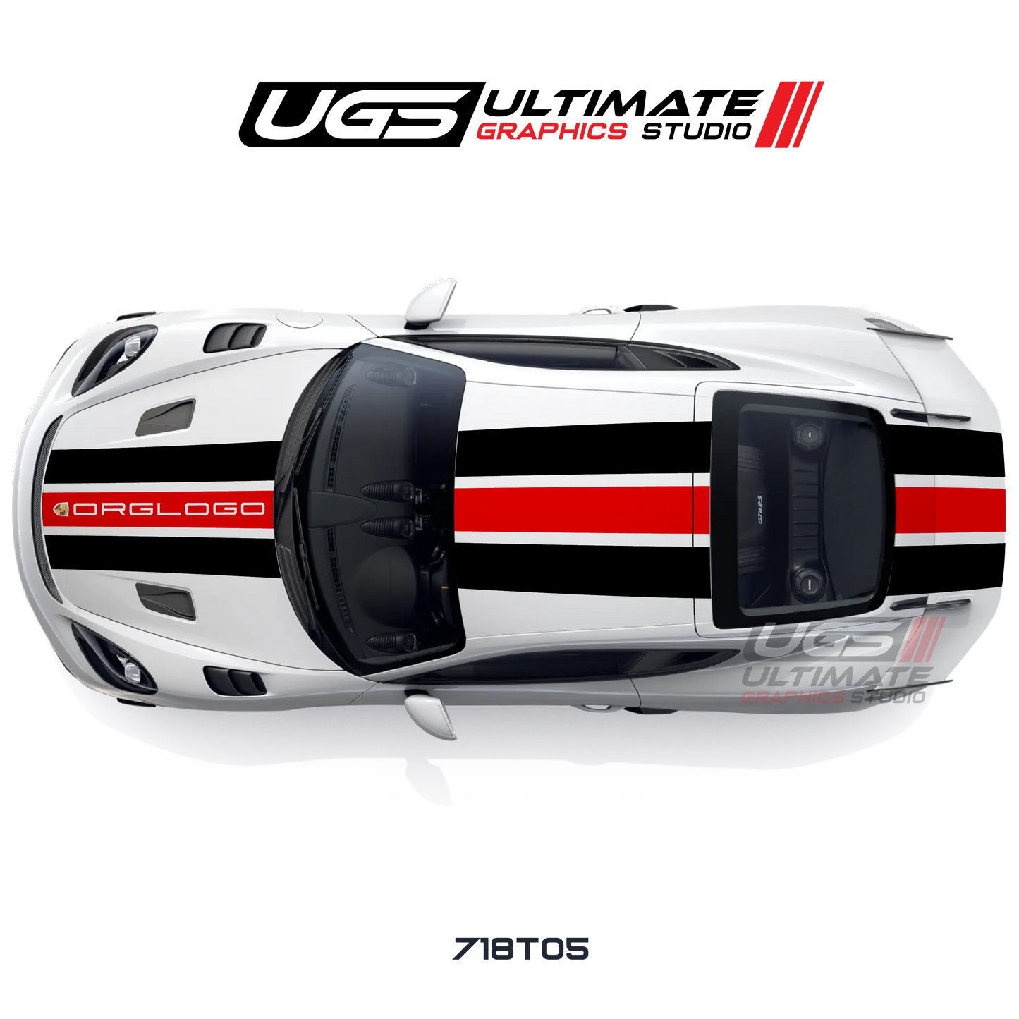 Racing Wide Center 3 Stripes Top Graphic for Porsche Models