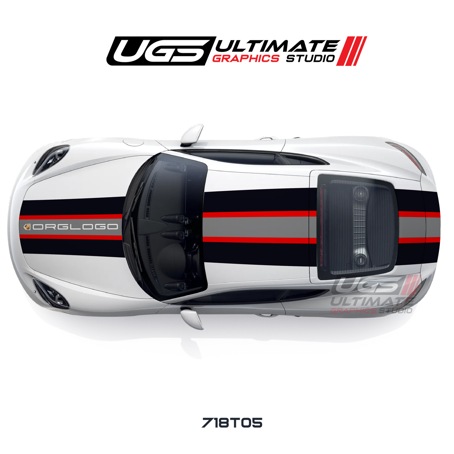Racing Wide Center 3 Stripes Top Graphic for Porsche Models