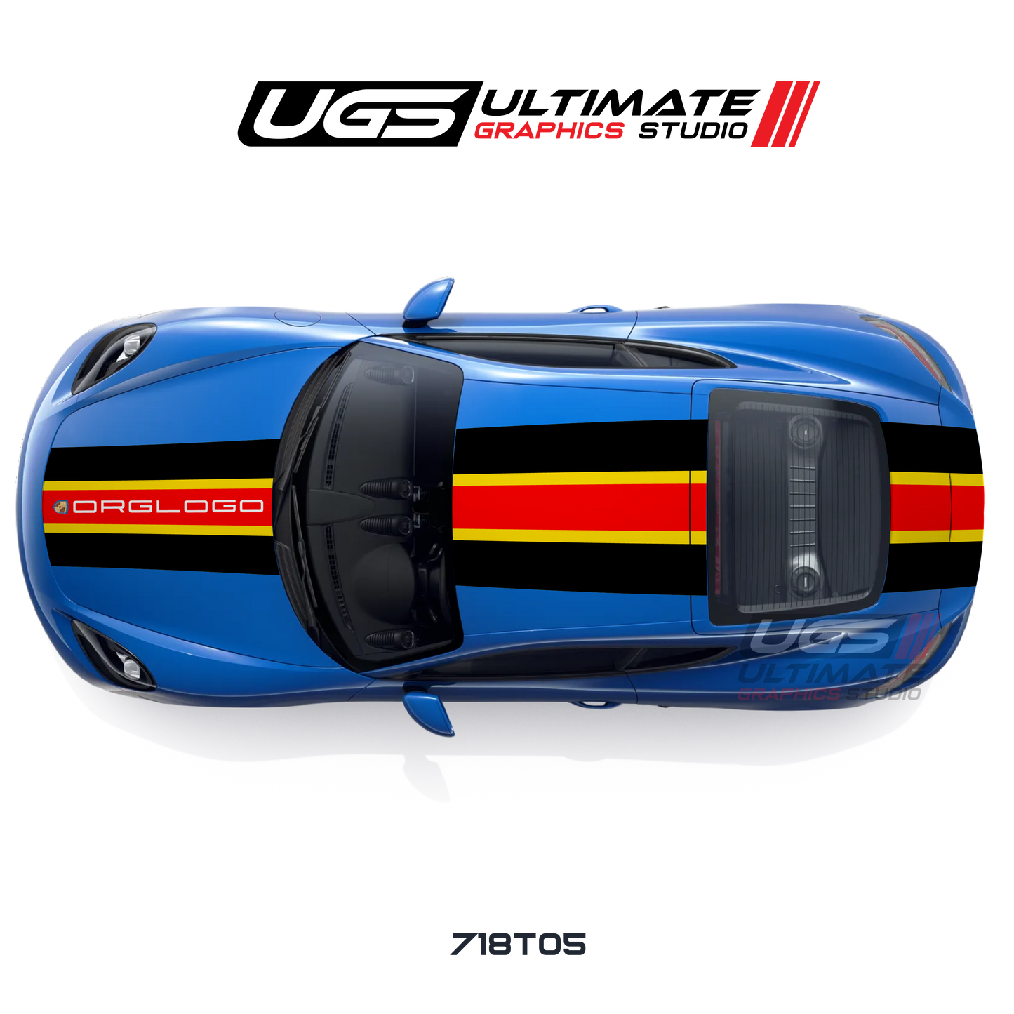 Racing Wide Center 3 Stripes Top Graphic for Porsche Models