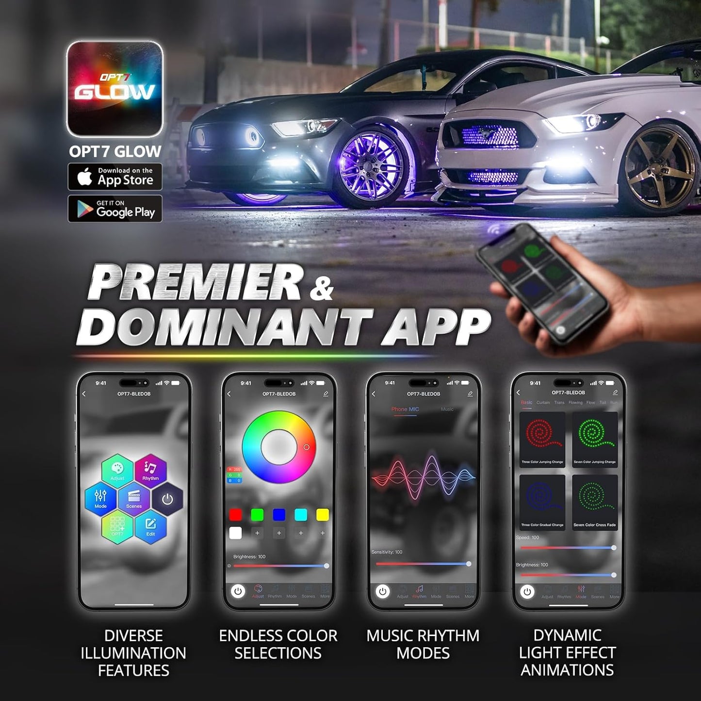 AURA PRO Exterior Pack Bundle (Grille LED Kit + Wheel Well Kit + DreamColor Underglow LED Kit) - Bluetooth  APP and Remote Controlled