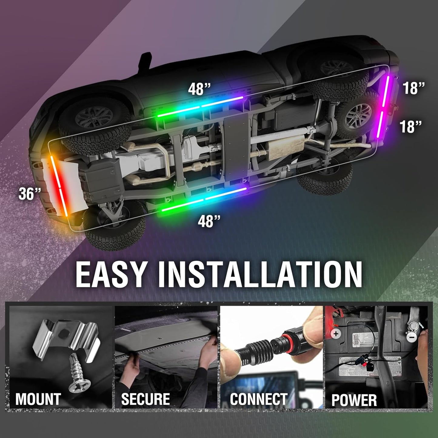 AURA Exterior Pack Bundle (Grille LED Kit + DreamColor Underglow LED Kit + Photon RGB Rock Light Kit) - Bluetooth APP and Remote Controlled