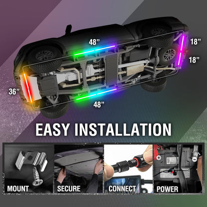 AURA Exterior Pack Bundle (Grille LED Kit + DreamColor Underglow LED Kit + Photon RGB Rock Light Kit) - Bluetooth APP and Remote Controlled