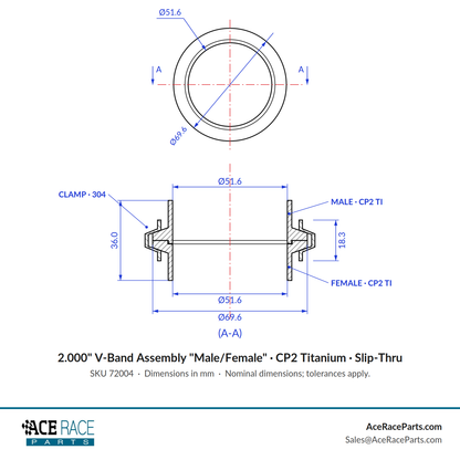 2.000" V-Band Assembly "Male/Female" CP2 Titanium
