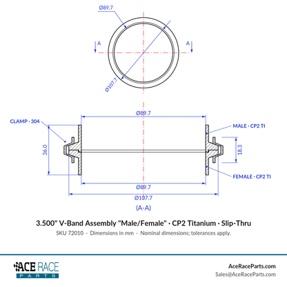 3.500" V-Band Assembly "Male/Female" CP2 Titanium