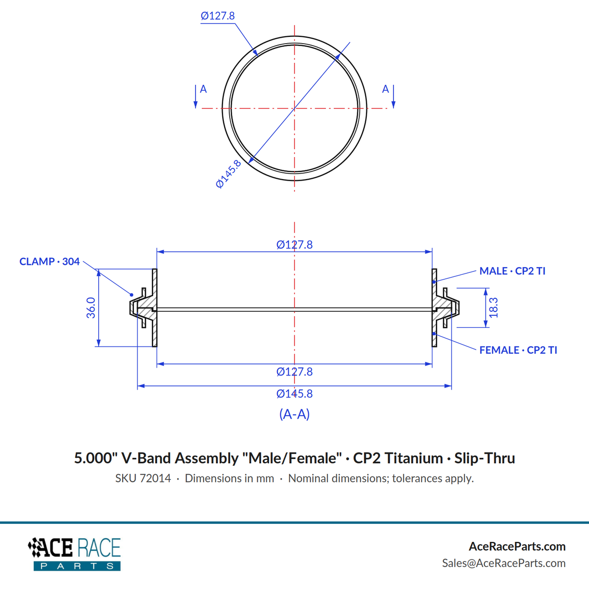 5.000" V-Band Assembly "Male/Female" CP2 Titanium