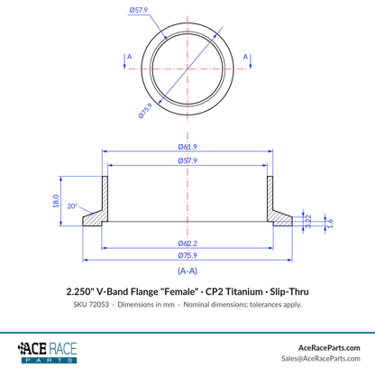 2.250" V-Band Flange "Female" CP2 Titanium