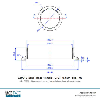 2.500" V-Band Flange "Female" CP2 Titanium