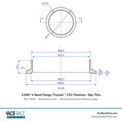 3.000" V-Band Flange "Female" CP2 Titanium
