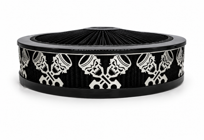 Granatelli Blingz Beauty Bandz Black Air Filter Assembly – Skullz and Rods Graphic – 750017