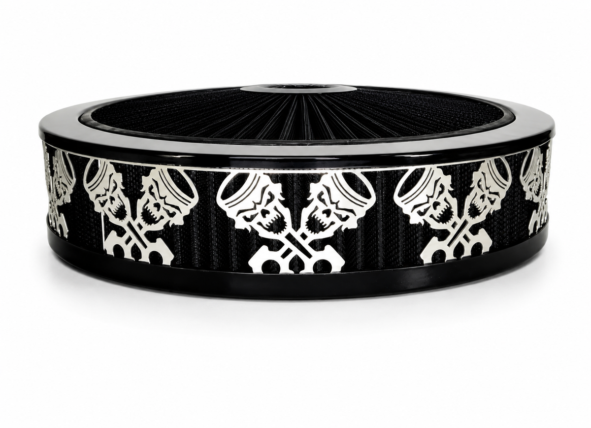 Granatelli Blingz Beauty Bandz Black Air Filter Assembly – Skullz and Rods Graphic – 750017