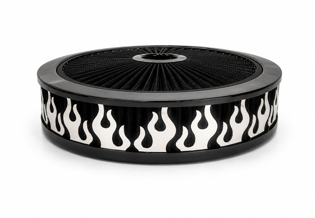 Granatelli Blingz Beauty Bandz Black Air Filter Assembly – Flames Graphic – 750018
