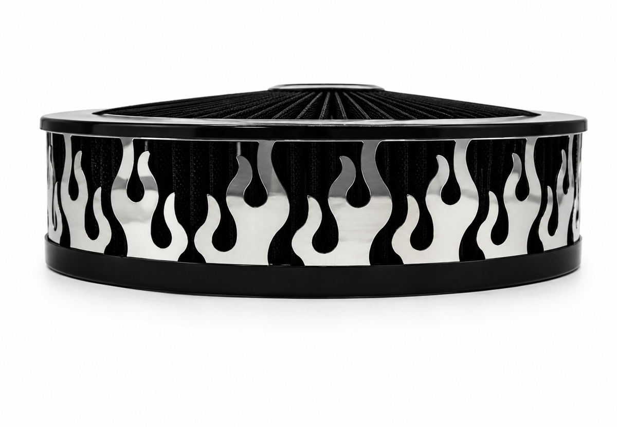 Granatelli Blingz Beauty Bandz Black Air Filter Assembly – Flames Graphic – 750018