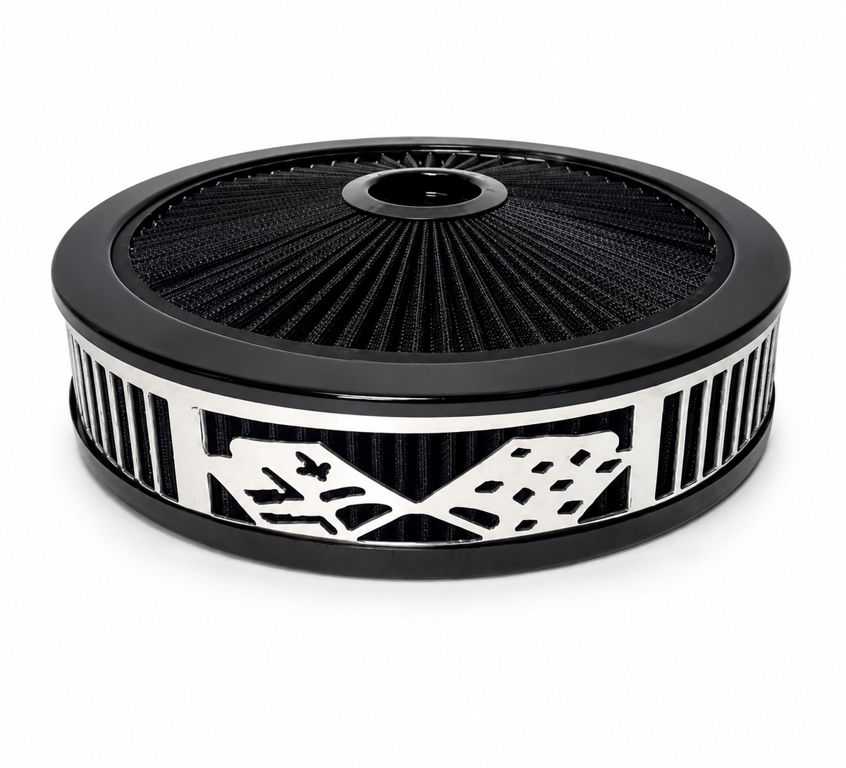 Granatelli Blingz Beauty Bandz Black Air Filter Assembly – Checkered Flag Graphic – 750019