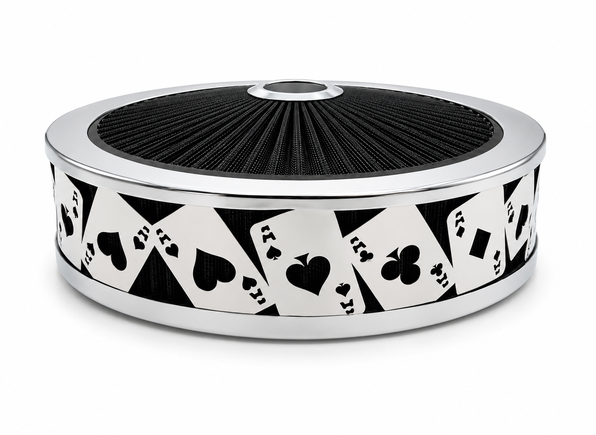 Granatelli Blingz Beauty Bandz Black & Chrome Air Filter Assembly – Aces Wild Graphic – 750028