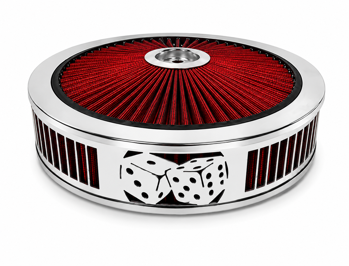 Granatelli Blingz Beauty Bandz Red & Chrome Air Filter Assembly – Craps Graphic – 750039
