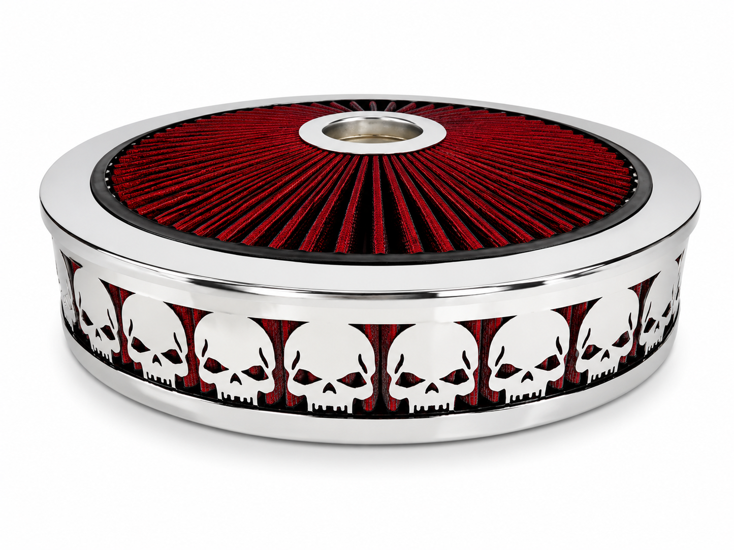 Granatelli Blingz Beauty Bandz Red & Chrome Air Filter Assembly – Skullz Graphic – 750040