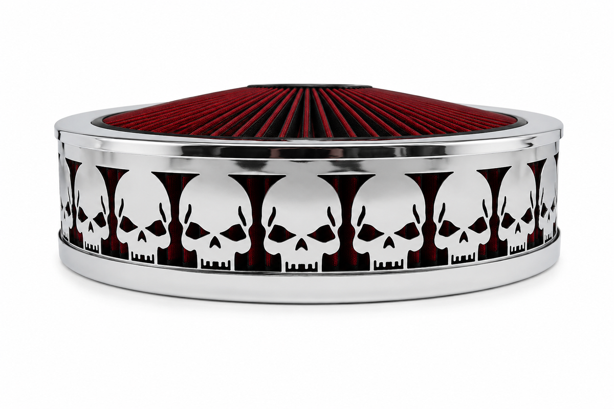 Granatelli Blingz Beauty Bandz Red & Chrome Air Filter Assembly – Skullz Graphic – 750040