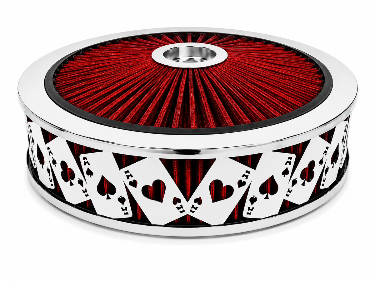 Granatelli Blingz Beauty Bandz Red & Chrome Air Filter Assembly – Aces Wild Graphic – 750041