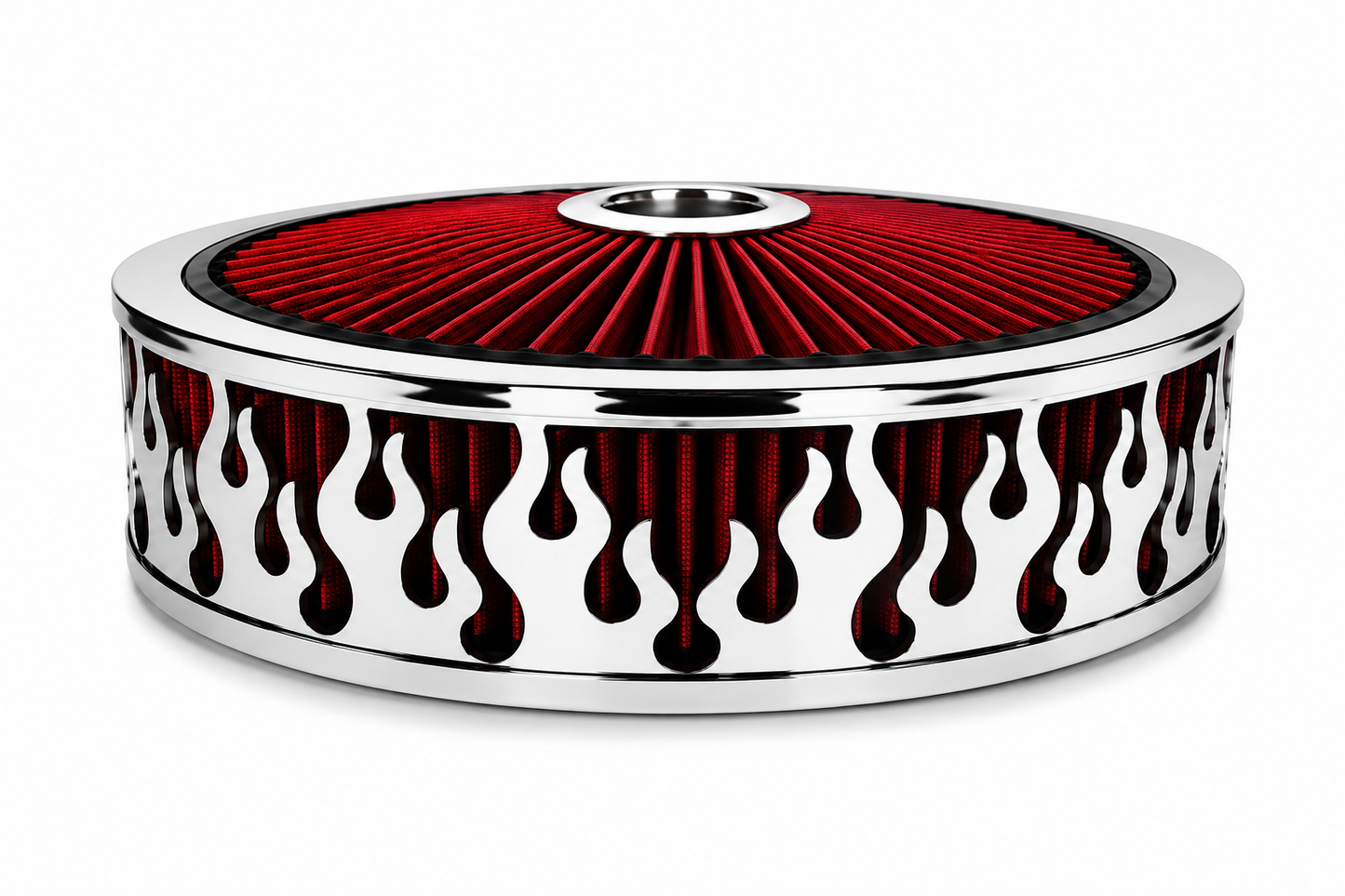 Granatelli Blingz Beauty Bandz Red & Chrome Air Filter Assembly – Flames Graphic – 750044