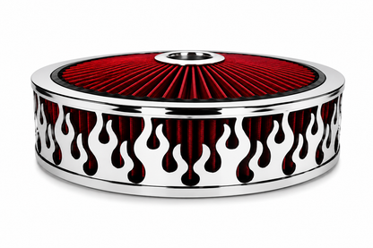 Granatelli Blingz Beauty Bandz Red & Chrome Air Filter Assembly – Flames Graphic – 750044
