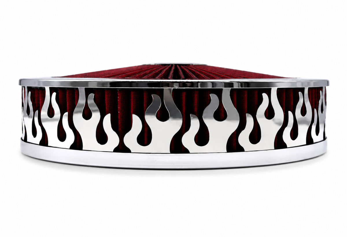 Granatelli Blingz Beauty Bandz Red & Chrome Air Filter Assembly – Flames Graphic – 750044