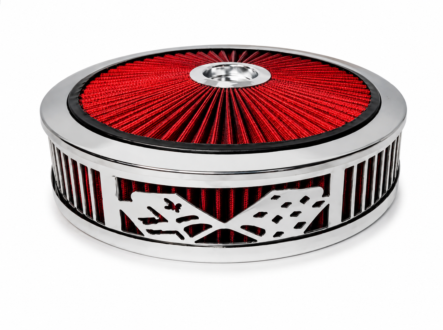 Granatelli Blingz Beauty Bandz Red & Chrome Air Filter Assembly – Checkered Flag Graphic – 750045