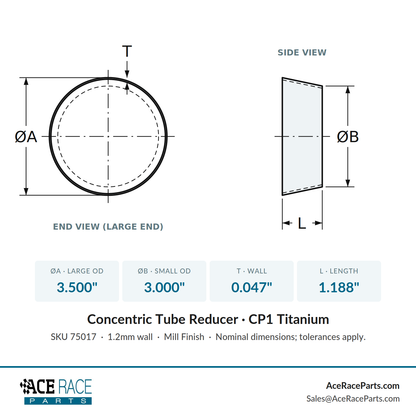 3.500" OD x 3.000" OD 0.047" (1.2mm) Reducer CP1 Titanium - (1.188" Long)