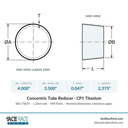 4.000" OD x 3.500" OD 0.047" (1.2mm) Reducer CP1 Titanium - (2.375" Long)