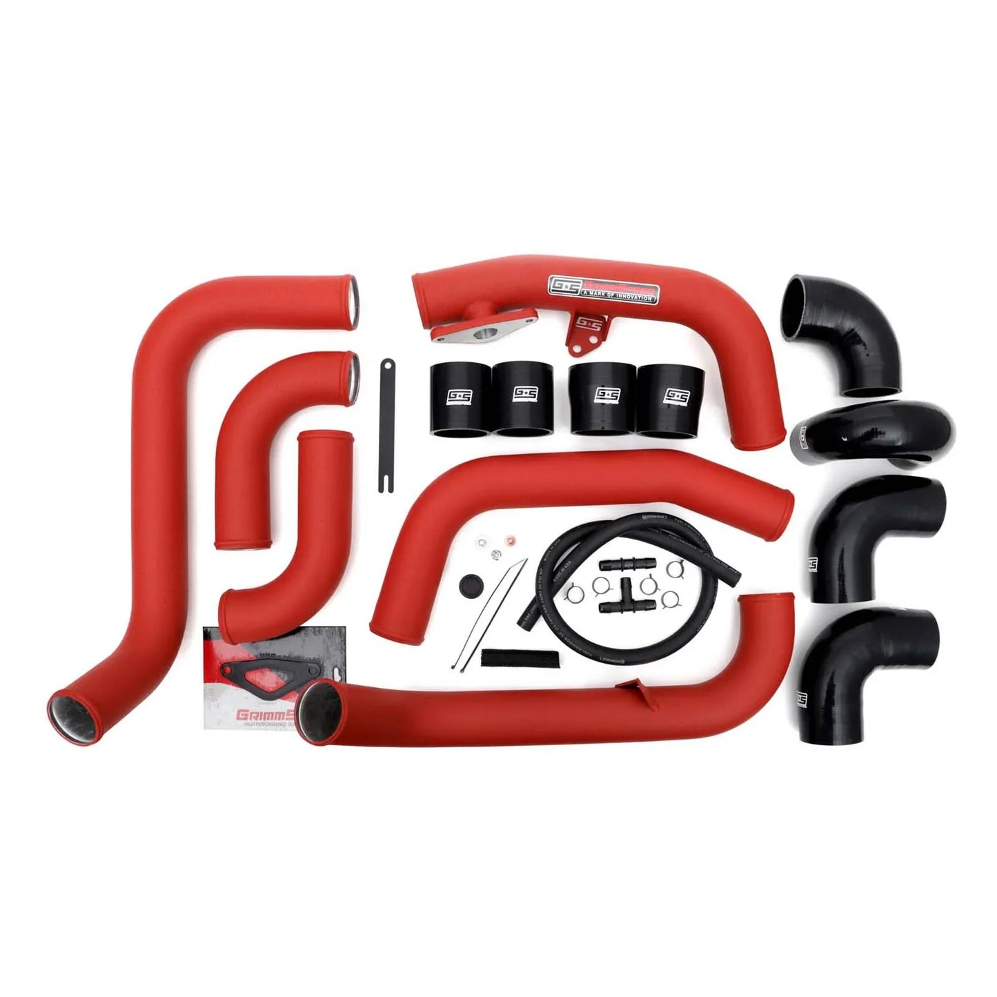 GrimmSpeed Front Mount Intercooler Kit - Black Core with Red Piping - 2008-14 Subaru STI GRM090253