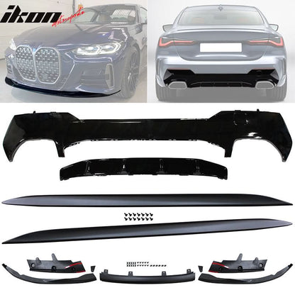 2021-2025 BMW G22 G23 M-Performance Black Front Rear Lip + Side Skirts