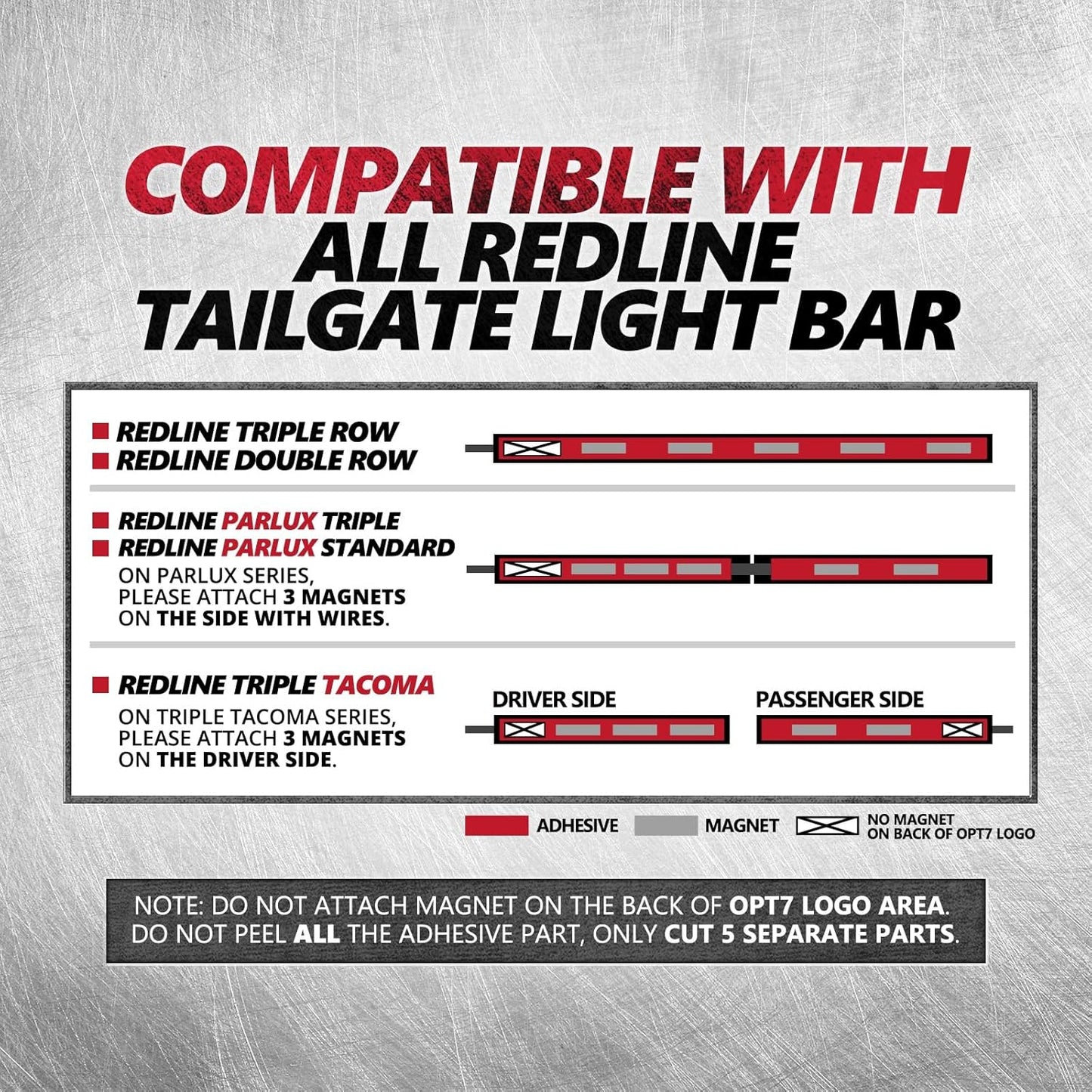 OPT7 Redline Tailgate Light Bar Magnets 5PCS