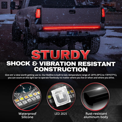 Redline Double Row LED Tailgate Light Bar with Reverse Light, Brake Light, Turn Signals and Hazard Light