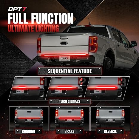 OPT7 Redline Parlux Triple Tailgate Light Bar 60" Bundle with Sidekick Sequential Running Board Light LED Strip Kit