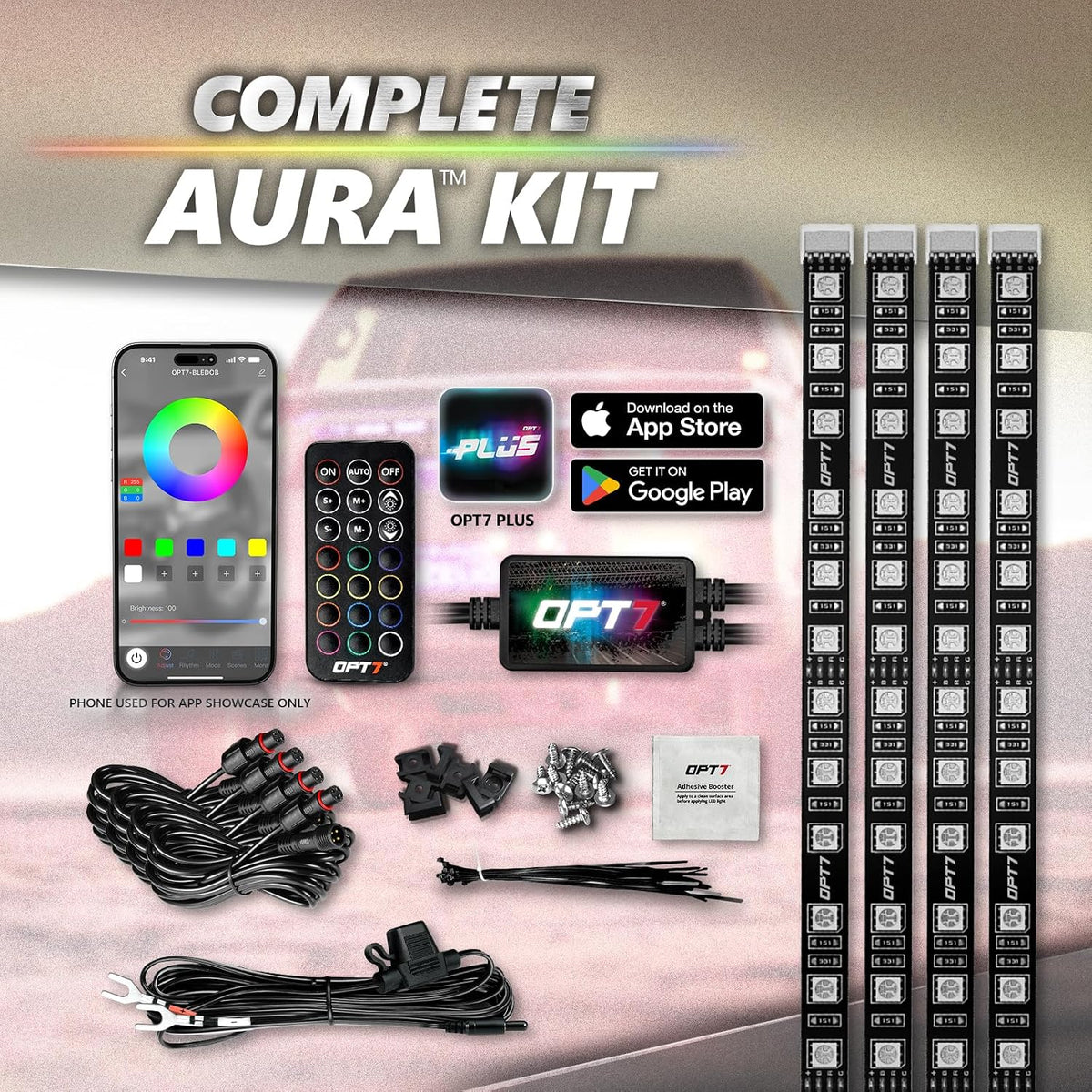 AURA PRO LED Grille Lighting Kit ( 4 x 12-Inch or 4 x 24-Inch) Bluetooth Enabled App - Full Color Spectrum